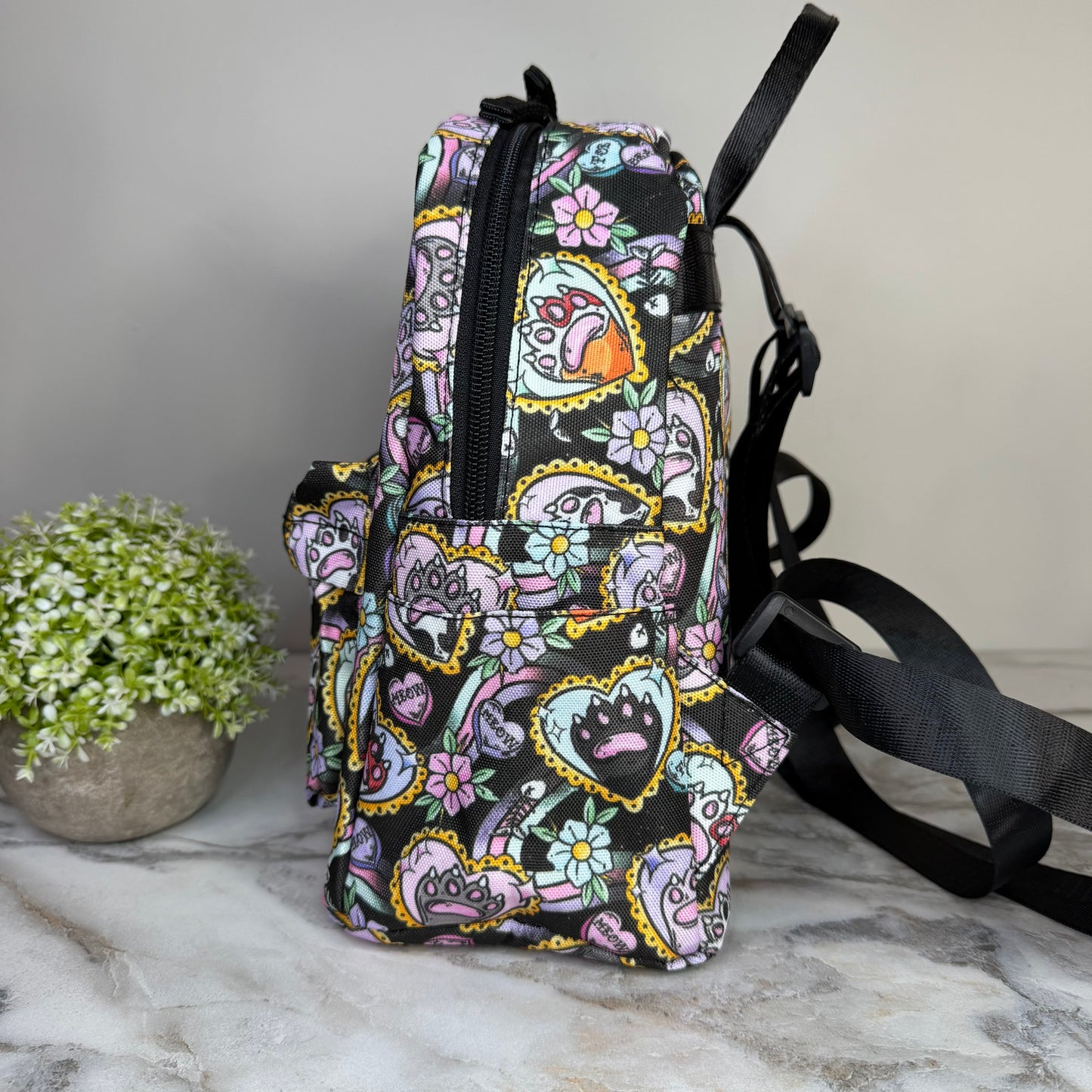 Mini Backpack - Cat Paw Meow on Black