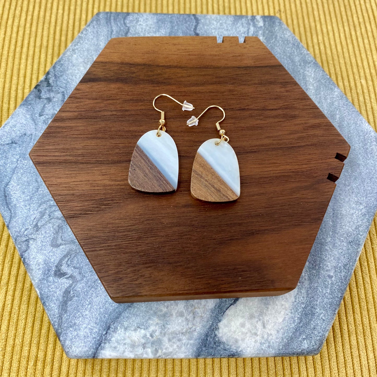 Dangle Earring - Wood & Acrylic - Bell-Shaped