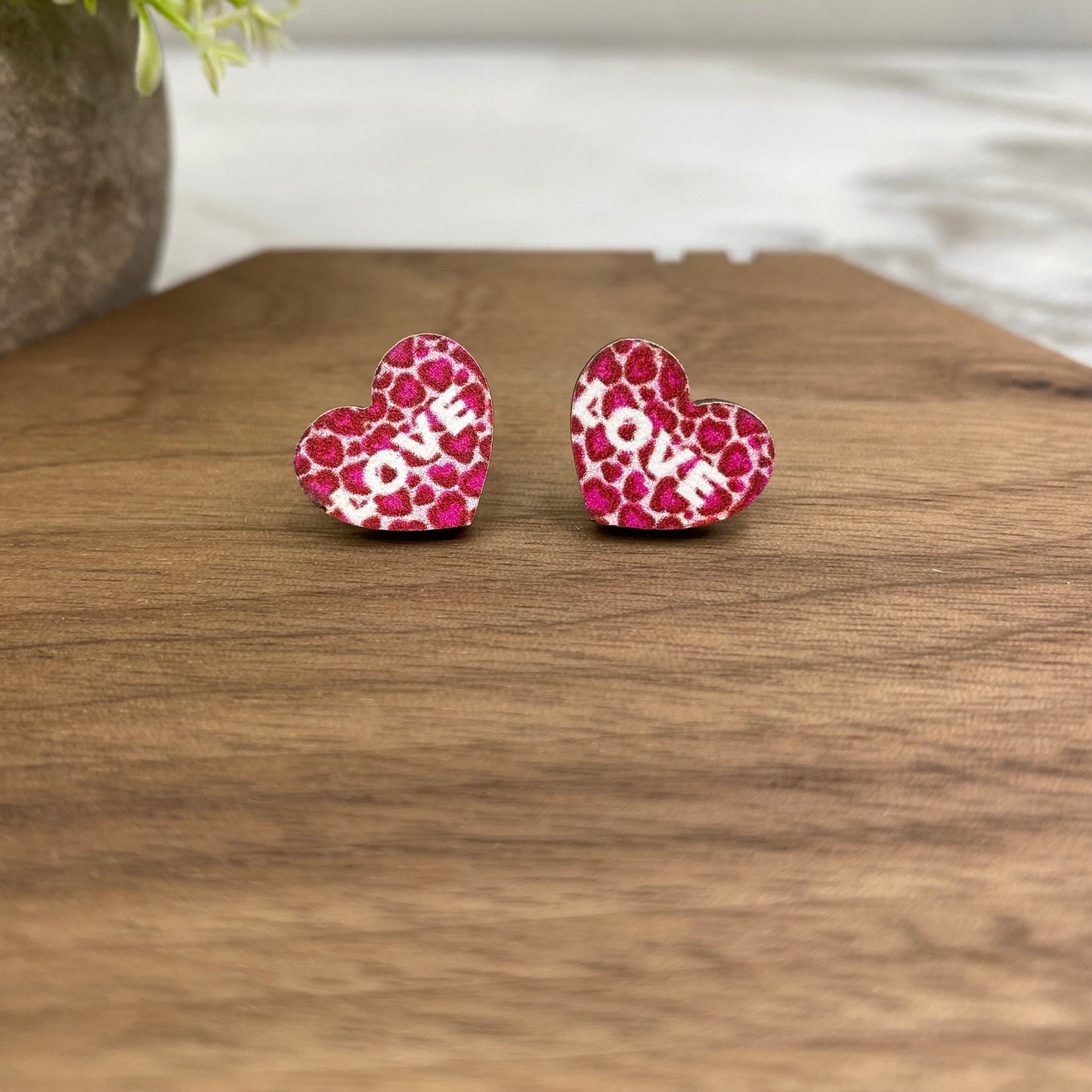 Wooden Stud Earrings - Valentine’s Day - #14