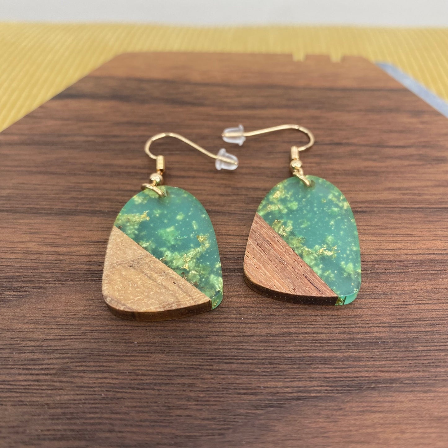 Dangle Earring - Wood & Acrylic - Bell-Shaped