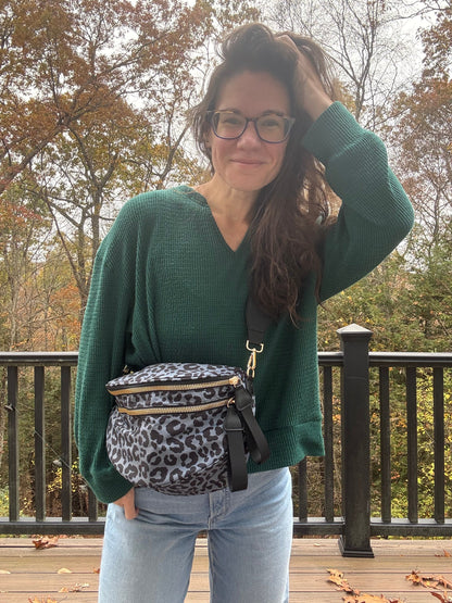 The Roni Nylon Crossbody - Animal Print Grey with Black