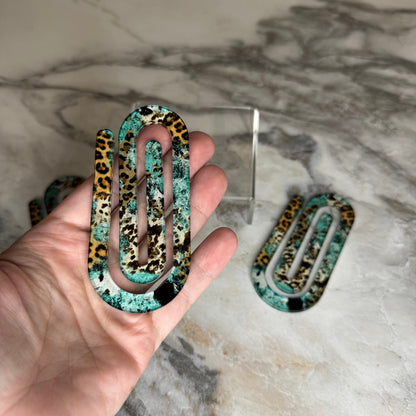 Jumbo Paperclip - Turquoise Cow Animal Print