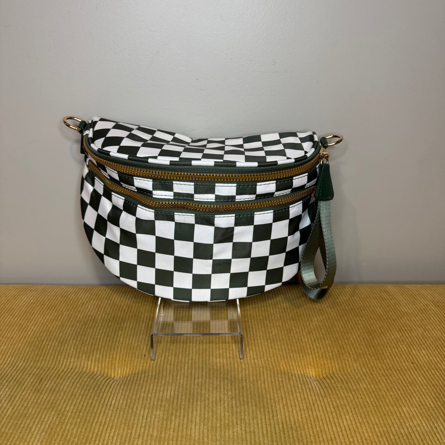 The Roni Nylon Crossbody - Checkered Dark Green Olive