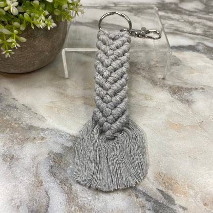 Keychain - Macrame - Braided Grey