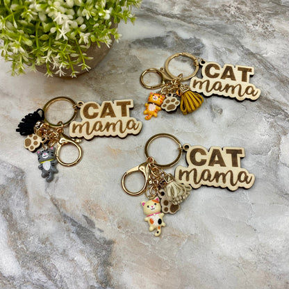 Keychain with Tassel - Wood - Cat Mama