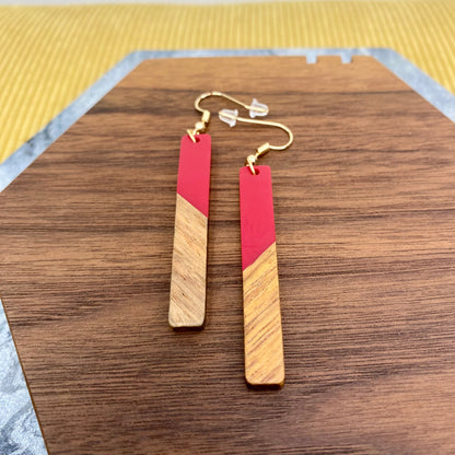 Dangle Earring - Wood & Acrylic - Rectangle