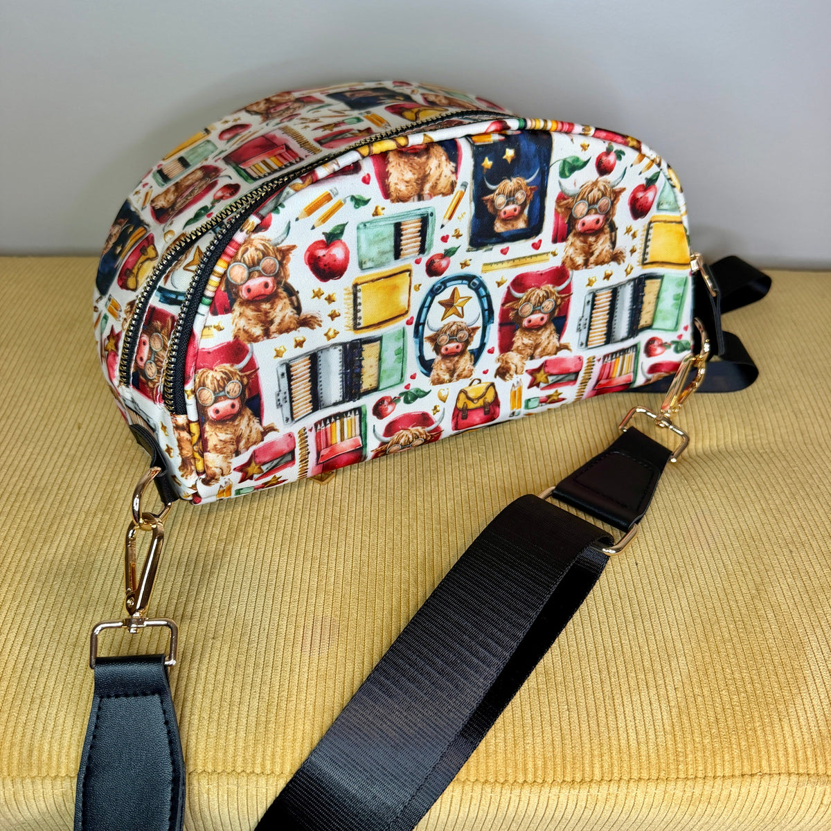 The Roni Nylon Crossbody - Highland Cow School Teacher