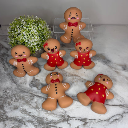 Squishy Toy - Christmas Gingerbread Man + Woman WITH Funny Faces