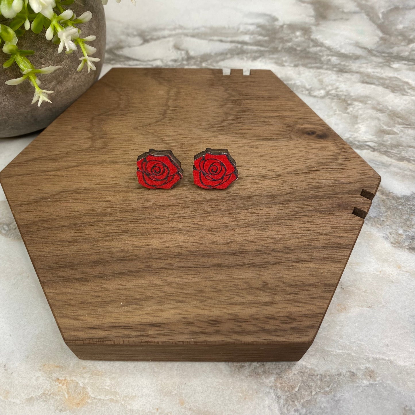 Wooden Stud Earrings - Valentine’s Day - #1