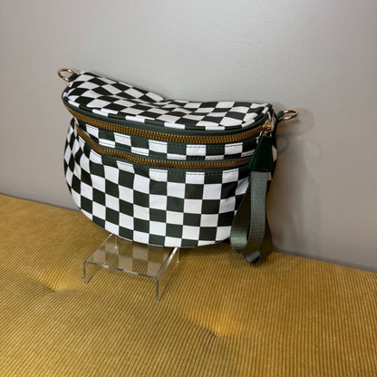 The Roni Nylon Crossbody - Checkered Dark Green Olive