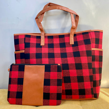 Weekender Tote & Pouch - Red Black Plaid