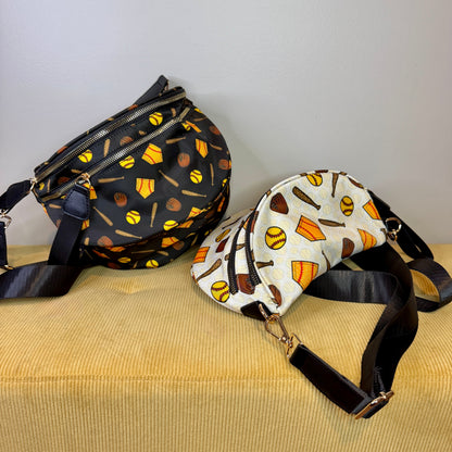 The Roni Nylon Crossbody - Softball on Black