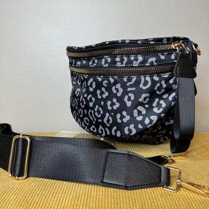 The Roni Nylon Crossbody - Black & Grey Animal - PREORDER