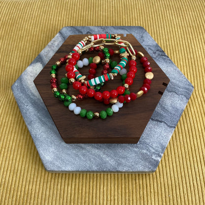 Bracelet Pack - Red and Green Clay, Bead, Gold Chain