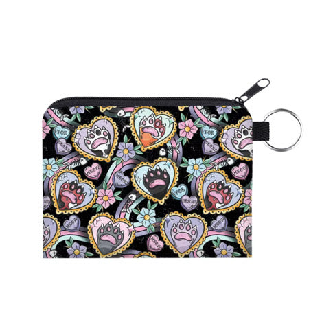 Mini Pouch - Cat Heart Paw Meow on Black