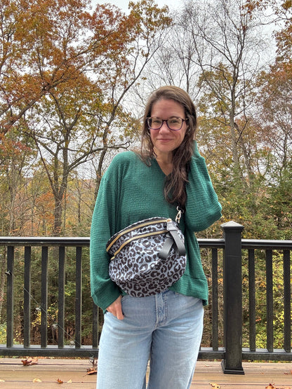 The Roni Nylon Crossbody - Animal Print Grey with Black