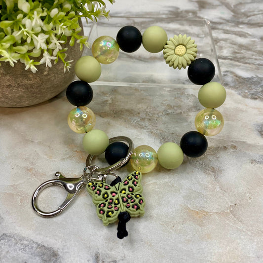 Silicone Bracelet Keychain - Green Butterfly