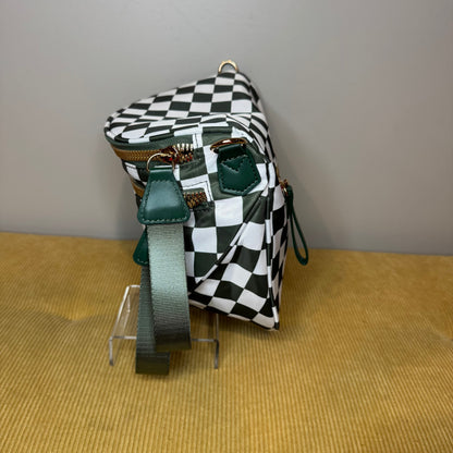 The Roni Nylon Crossbody - Checkered Dark Green Olive