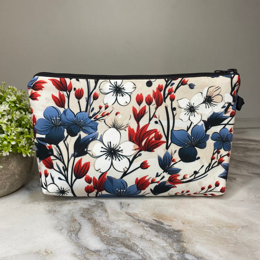 Pouch - America, Red White Blue Cherry Blossom