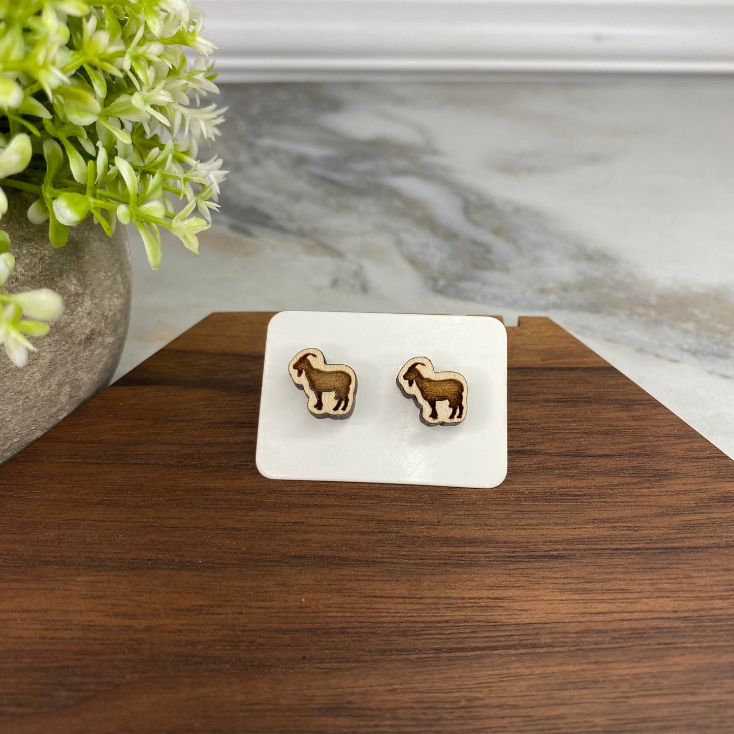 Wooden Stud Earrings - Goat