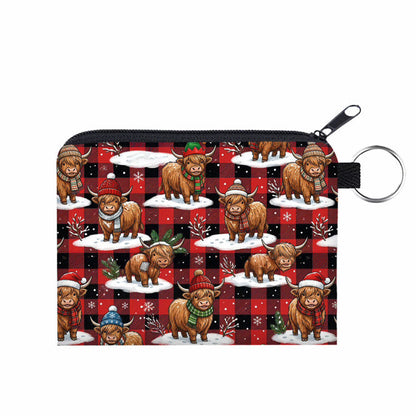 Mini Pouch - Christmas Highland Cow Plaid