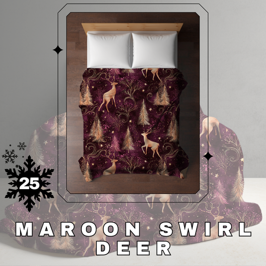 Blanket Christmas - Maroon Swirl Deer - PREORDER