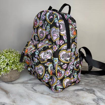 Mini Backpack - Cat Paw Meow on Black
