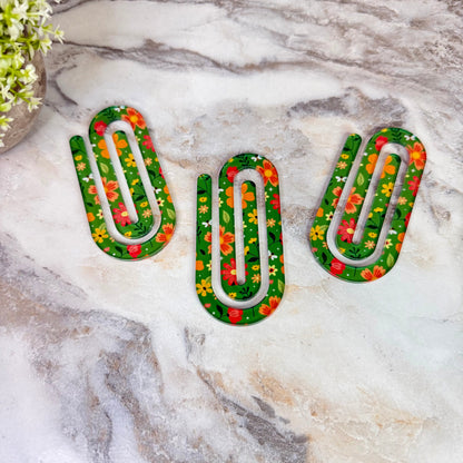 Jumbo Paperclip - Green Floral Bee