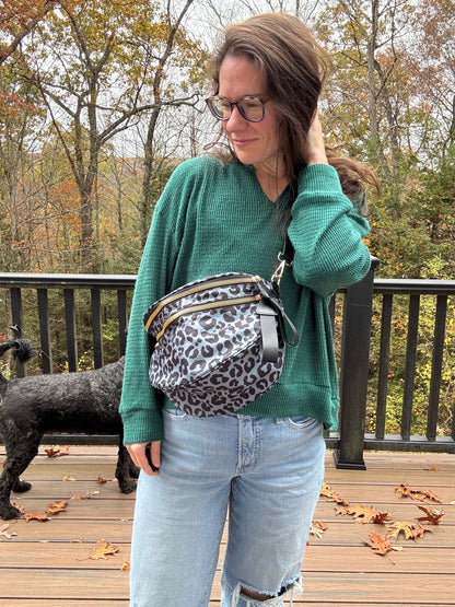 The Roni Nylon Crossbody - Animal Print Grey with Black