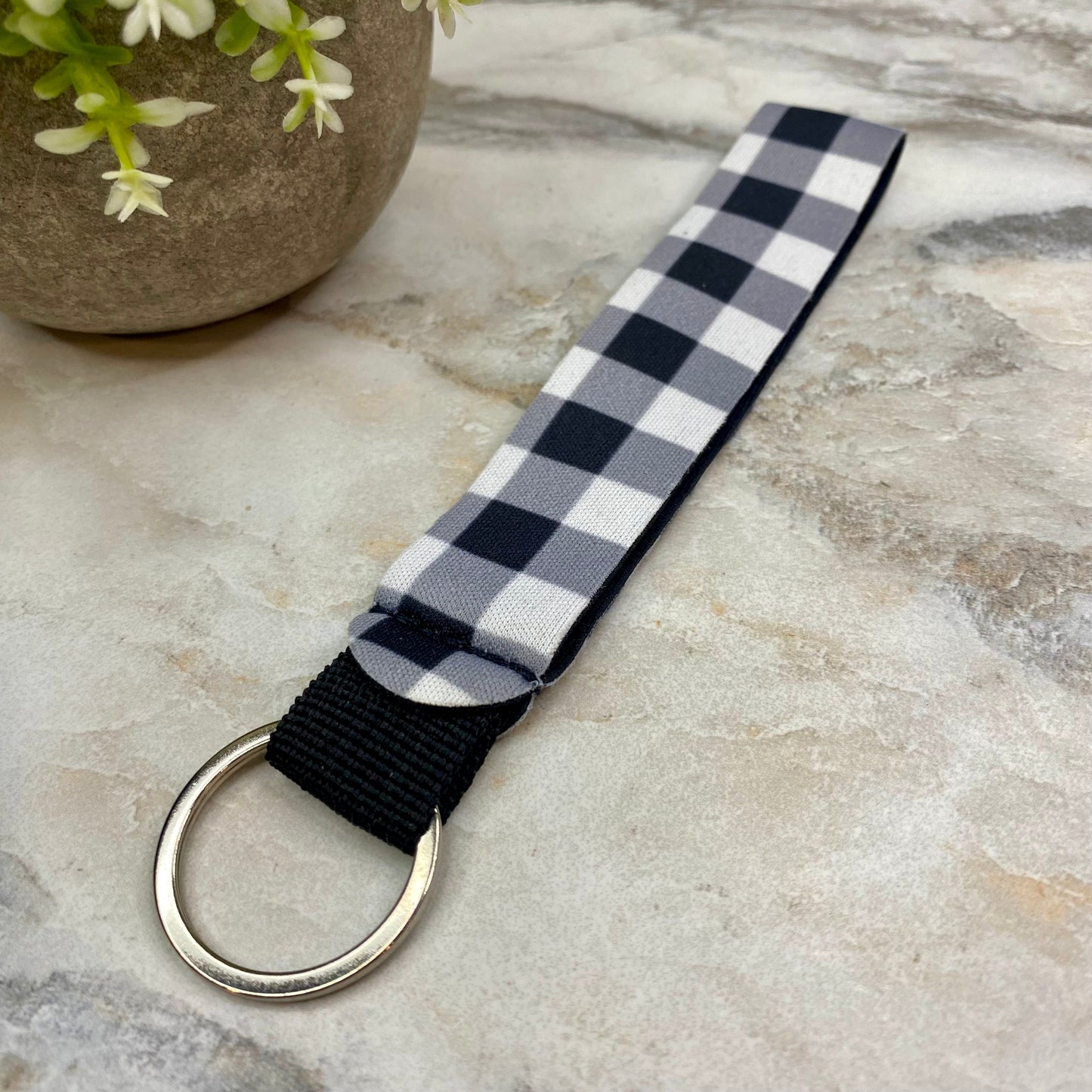 Wrist Lanyard with Keychain - Plaid