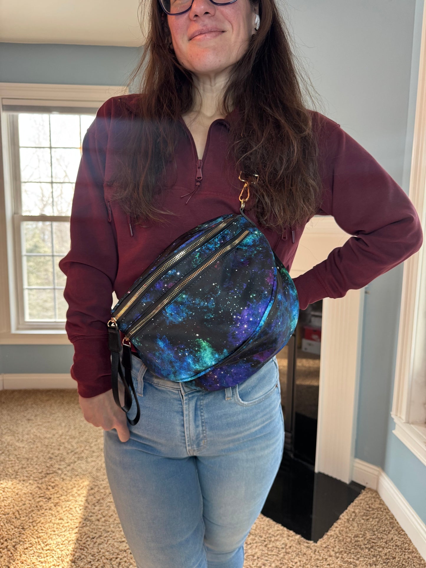 The Roni Nylon Crossbody - Blue Green Purple Galaxy
