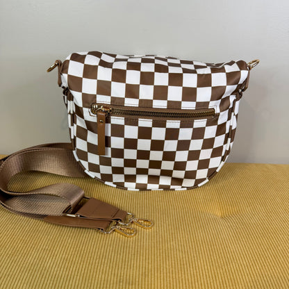 The Roni Nylon Crossbody - Checkered Chocolate