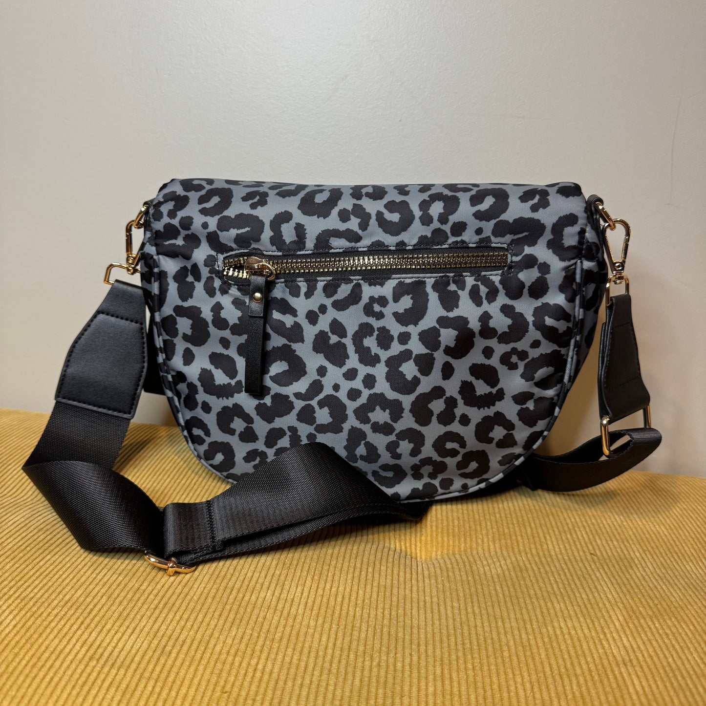 The Roni Nylon Crossbody - Animal Print Grey with Black