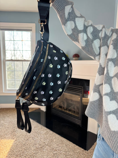 The Roni Nylon Crossbody - Paw Print Pastel