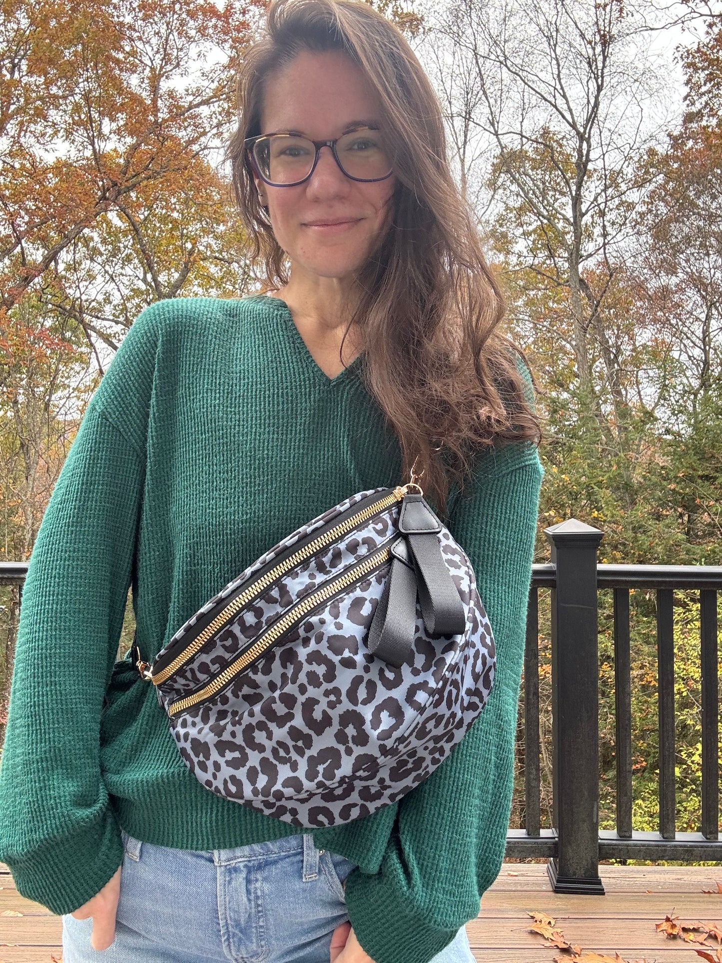 The Roni Nylon Crossbody - Animal Print Grey with Black