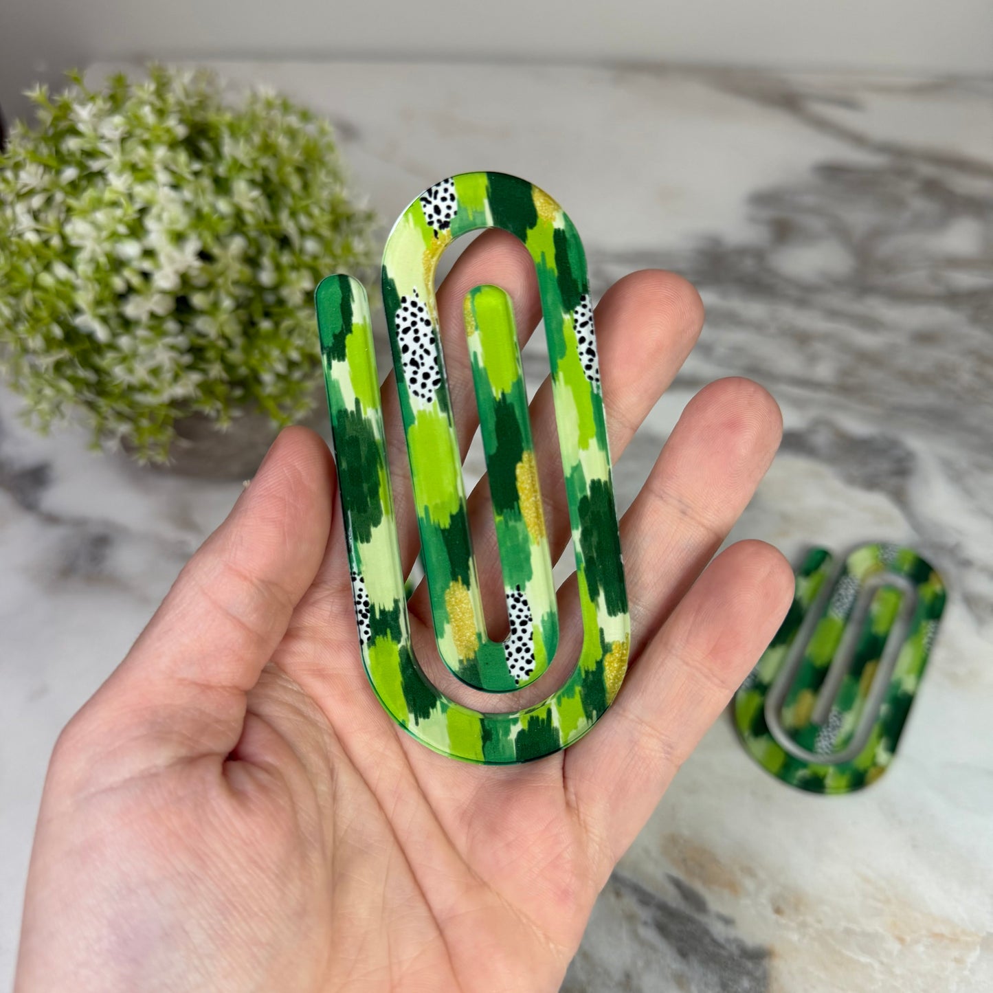 Jumbo Paperclip - Green Gold Dot Splatter