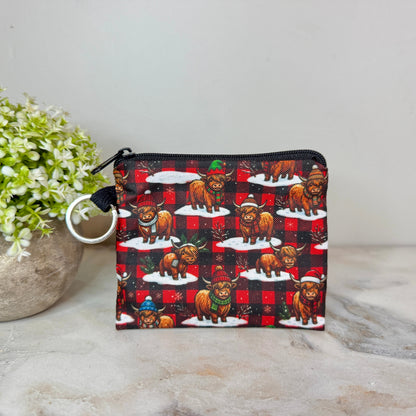 Mini Pouch - Christmas Highland Cow Plaid