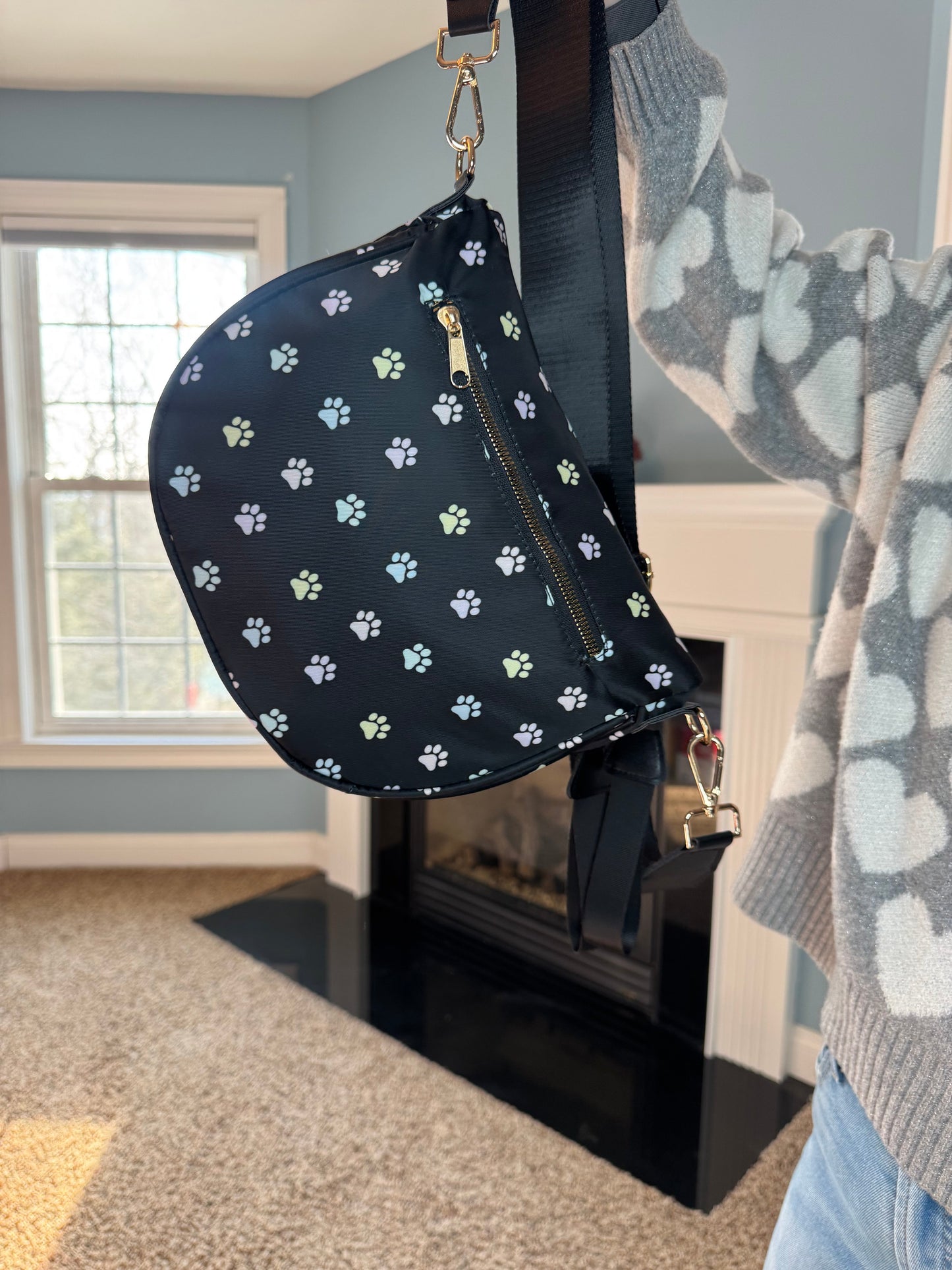 The Roni Nylon Crossbody - Paw Print Pastel