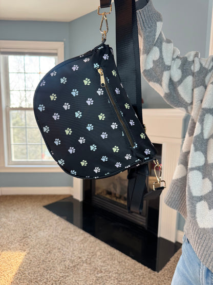 The Roni Nylon Crossbody - Paw Print Pastel