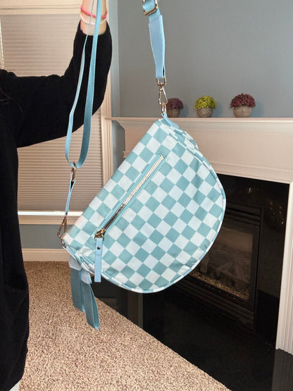 The Roni Nylon Crossbody - Checkered Aqua