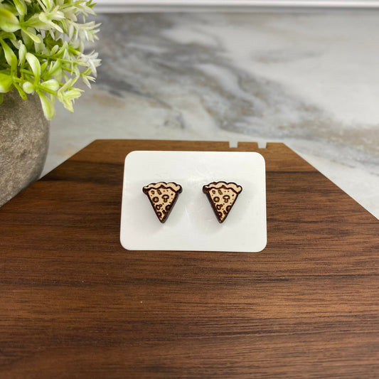 Wooden Stud Earrings - Pizza