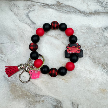 Silicone Bracelet Keychain - Duck Duck Jeep - Red