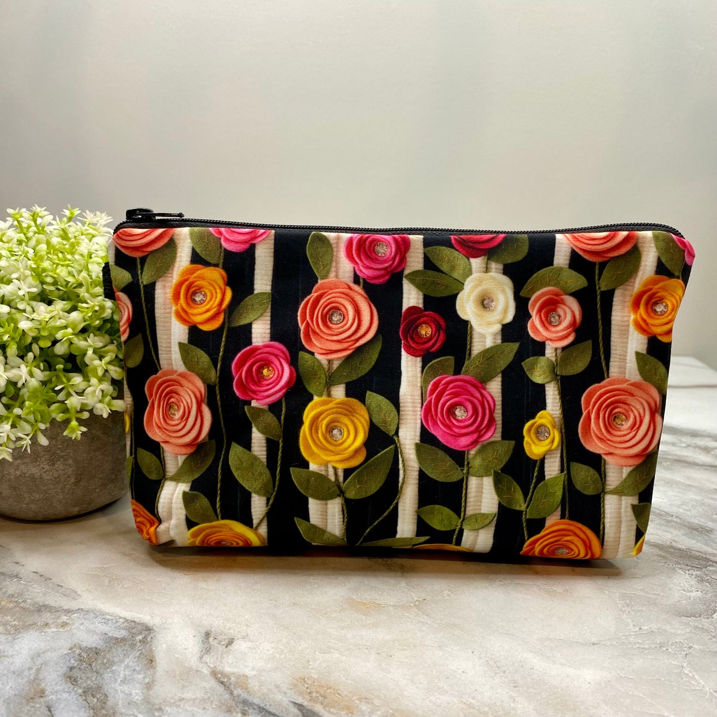 Pouch - Felt Floral Stripes