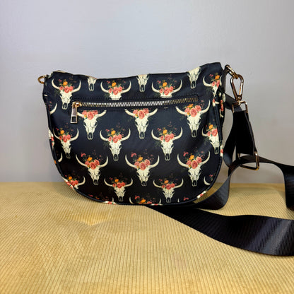 The Roni Nylon Crossbody - Bull Skull Floral