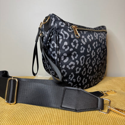 The Roni Nylon Crossbody - Black & Grey Animal - PREORDER