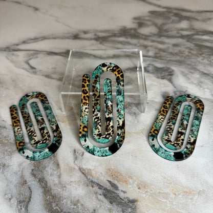 Jumbo Paperclip - Turquoise Cow Animal Print
