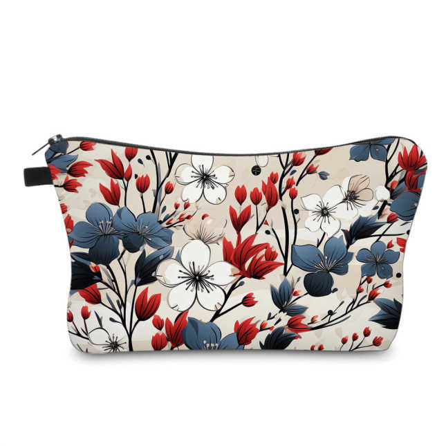 Pouch - America, Red White Blue Cherry Blossom
