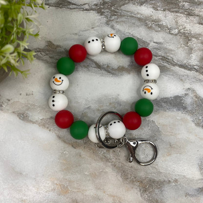 Silicone Bracelet Keychain - Christmas Winter - Red Green Snowman