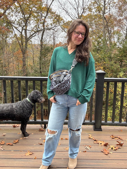 The Roni Nylon Crossbody - Animal Print Grey with Black