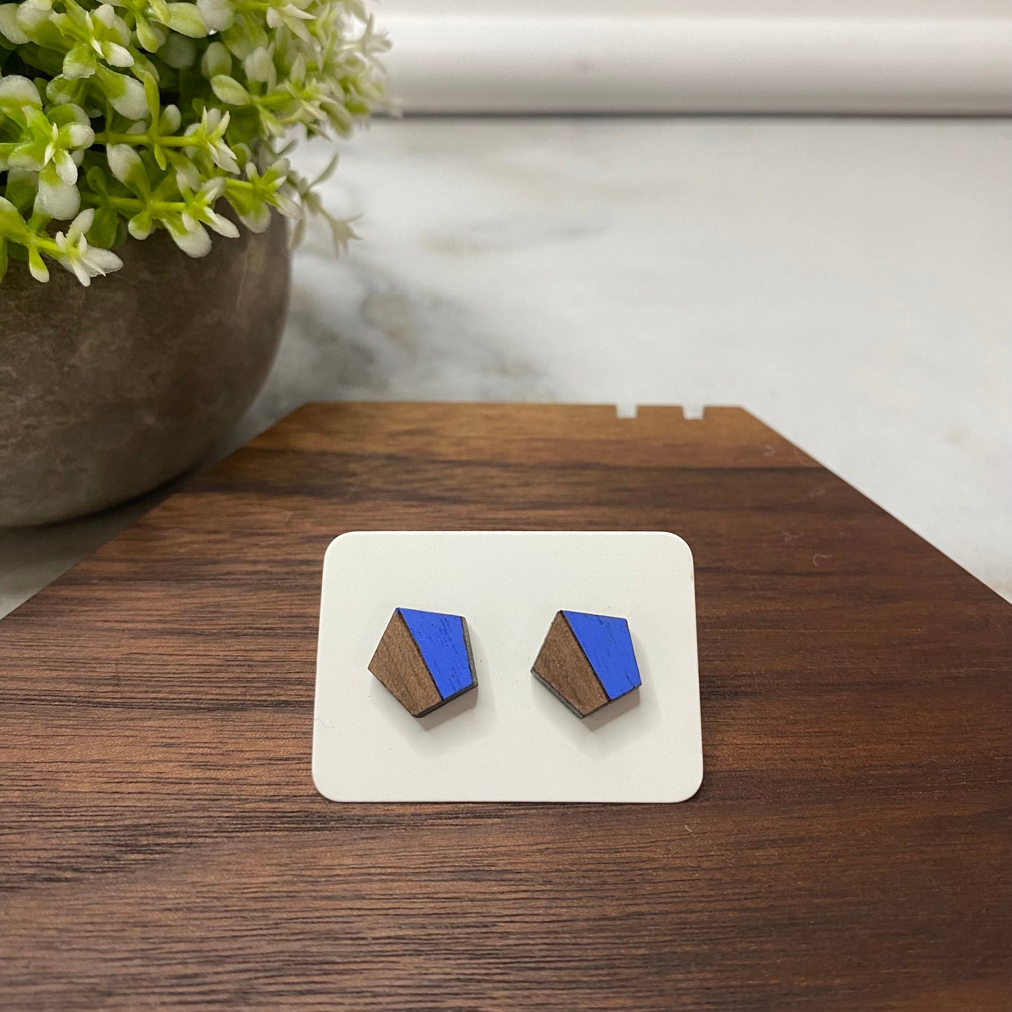 Wooden Stud Earrings - Pentagon